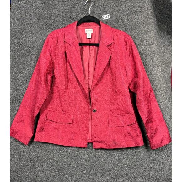 Chicos Blazer Jacket Womens Size 2 US 12 Red Button Front Long Sleeve Lined READ - Picture 1 of 6